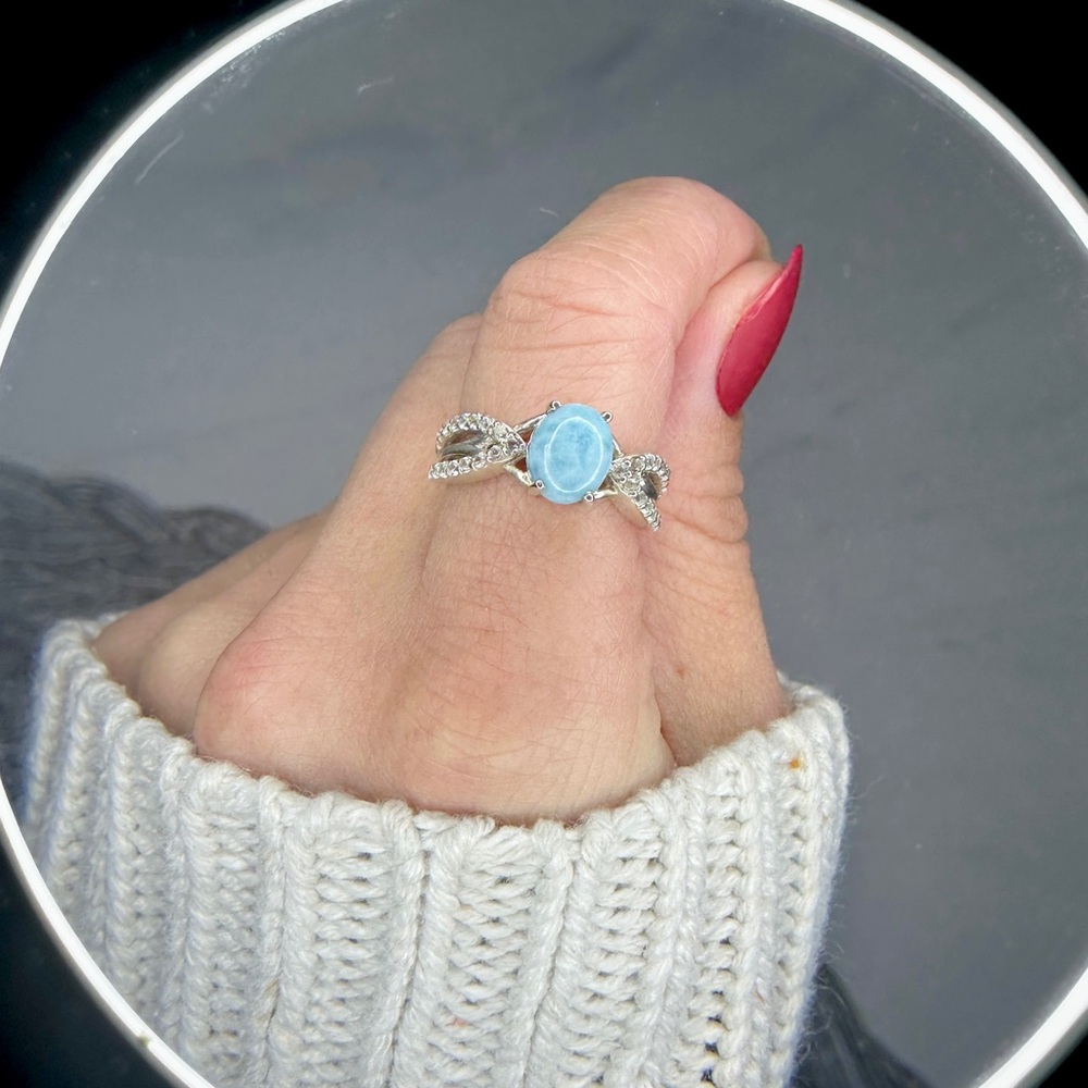 Genuine natural Larimar 925 Silver Gemstone Ring